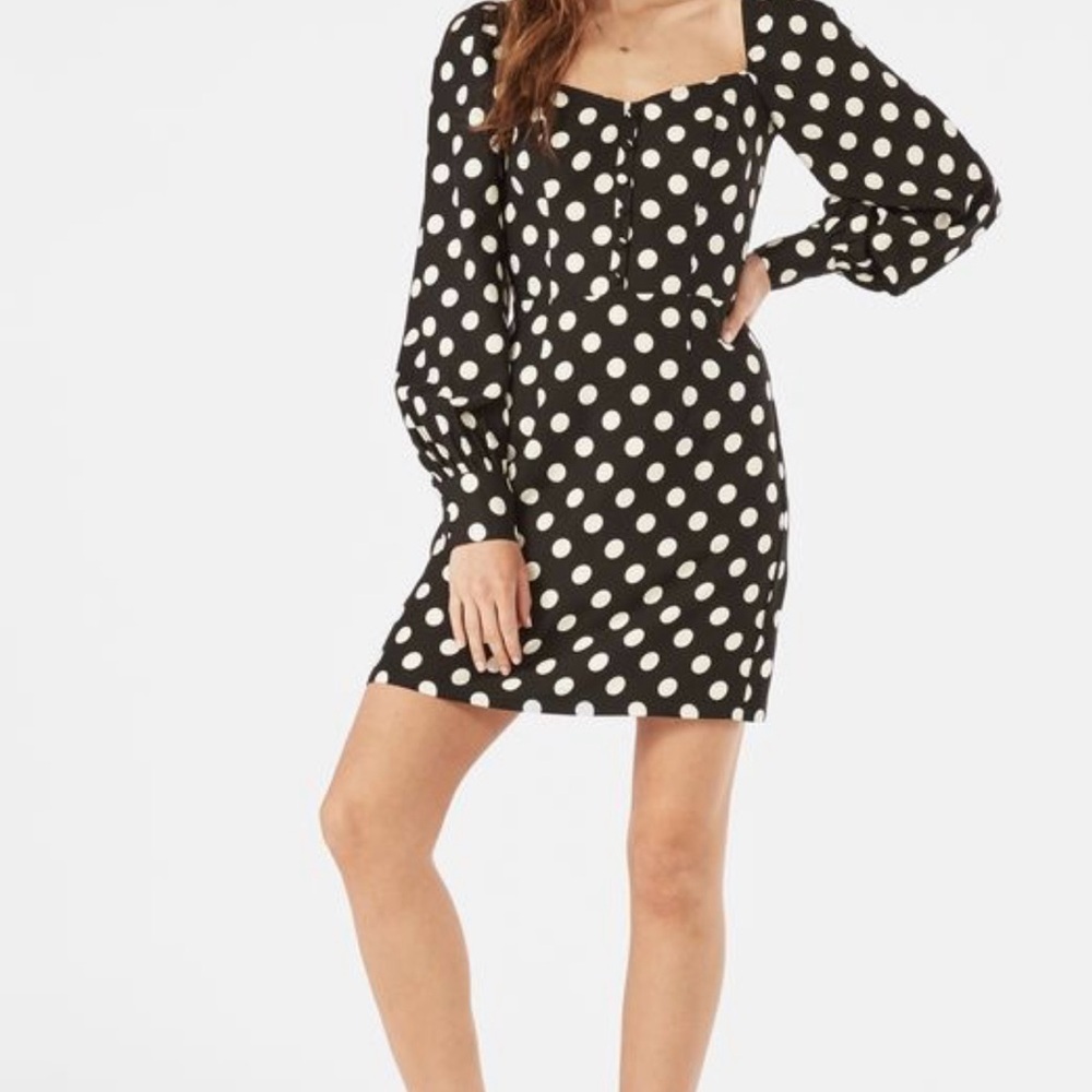 NWT Medium JUST FAB Polka Dot Black Long Sleeve and White Dress